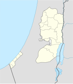 Mapa konturowa Palestyny, na dole po lewej znajduje się punkt z opisem „Muchajjam al-Maghazi”