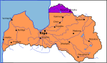 November 1918: After World War I most of Latvia was occupied by German forces (orange)