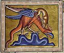 Basilisken framstilt i Aberdeen Bestiary, et engelsk bestiarium fra 1100-tallet