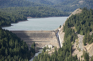 Der Tieton Dam und der Rimrock Lake vom Lava Point aus gesehen