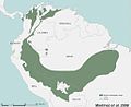 Revised historic distribution of mahogany in South America based on expert surveys. From Martinez et al. 2008.[citation needed]