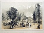 Flaneren in het Stadspark, kleurenlitho, 1857