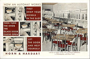 A photograph with instructions on how to use a vending machine to purchase a warm meal.