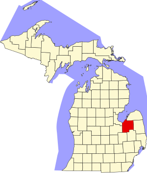 Map of Michigan highlighting Tuscola County