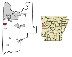 Location of Bonanza in Sebastian County, Arkansas.