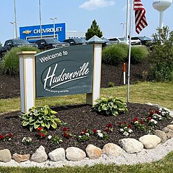 Hudsonville Welcome Sign in 2023.