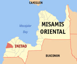 Map of Misamis Oriental with Initao highlighted