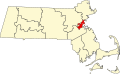 Harta statului Massachusetts indicând comitatul Suffolk