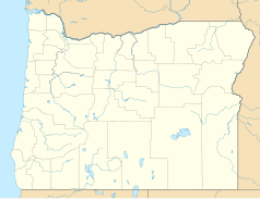 Mapa konturowa Oregonu, po lewej znajduje się punkt z opisem „Lebanon”