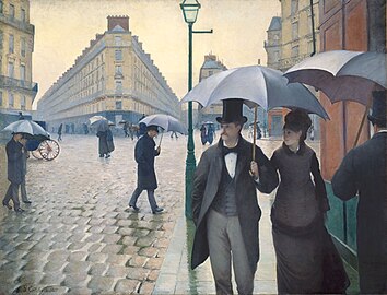 Gustave Caillebotte, (1848–1894), Strada di Parigi; giorno di pioggia, 1877, Art Institute of Chicago