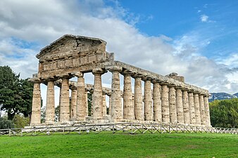 Ancient Greek west front of the Temple of Athena, Paestum, unknown architect, c.500 BC