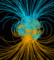 Image 14Computer simulation of the Earth's magnetic field in a period of normal polarity between reversals (from Geophysics)