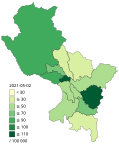 Confirmed deaths by COVID-19 per 100,000 inhabitants by province of Cuzco.