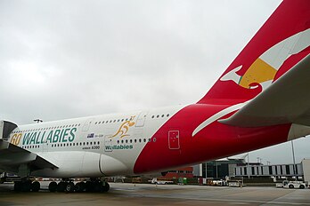 VH-OQH advertising the Australian Wallabies rugby team