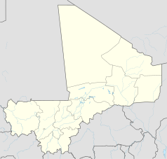 Mapa konturowa Mali, na dole po lewej znajduje się punkt z opisem „Bougouni”