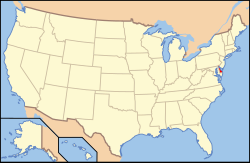 Kort over USA med Delaware markeret