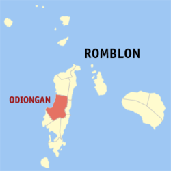 Mapa ng Romblon na nagpapakita sa lokasyon ng Odiongan.