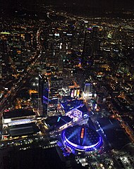 Night view of Crypto.com Arena (formerly dem know am as Staples Center)