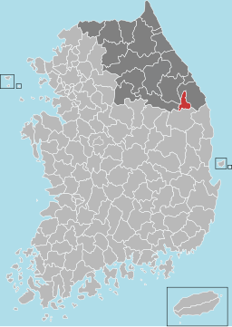 Taebaeks läge i Gangwon och Sydkorea