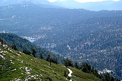 Looking east at Big Bear Valley from Butler Peak lookout tower in the San Bernardino National Forest