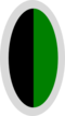 A two-toned oval shape, one half of which is black and the other half green surrounded by a strip of light grey