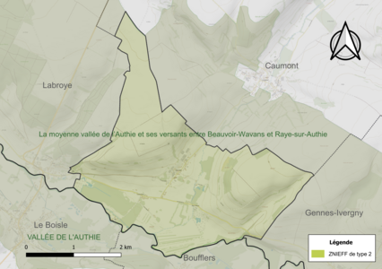 Carte de la ZNIEFF de type 2 sur la commune.