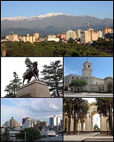 (De la stânga la dreapta) Panorama orașului; Monumentul lui Belgrano; Catedrala Sf. Francisc; Centru civic și terasa Bisericii Catedrală.