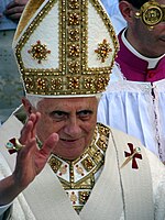 Benedict XVI wearing a pretiosa: elaborately embroidered mitre.