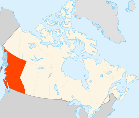 Mapa ning Canada a mika British Columbia highlighted