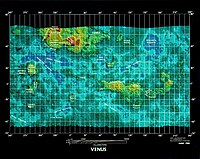 Um mapa de uma região de Vênus, produzido a partir de dados coletados através da Pioneer Venus Orbiter.