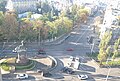 Shchors monument in Kyiv in 2022, including graffiti, translating to slogans such as “demolish me completely!” and “butcher”.[5] Demolished 9 December 2023.