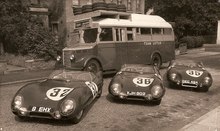 The three works Lotus XI entries, in from of the team's race transporter.