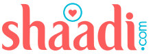 A wordmark displaying shaadi.com with an encircled heart above it