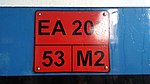 Plate on the EA203 series stating the EMU facility class number (not the service class type), maximum weight, and train code