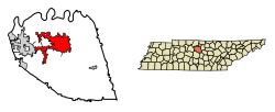 Location of Lebanon in Wilson County, Tennessee.