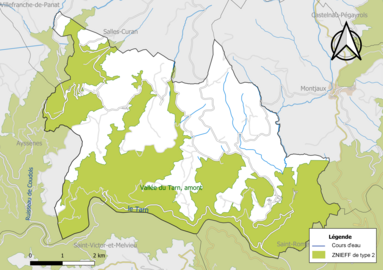 Carte de la ZNIEFF de type 2 de la commune.