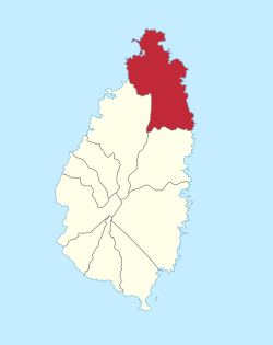 Location of Gros Islet district within Saint Lucia