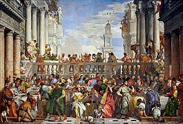 Las bodas de Caná (677 x 994 cm),[19]​ de Veronés, considerado el mayor óleo sobre lienzo del Museo del Louvre.