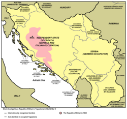 A Bihácsi Köztársaság (rózsaszínű) elhelyezkedése a megszállt Jugoszlávián belül