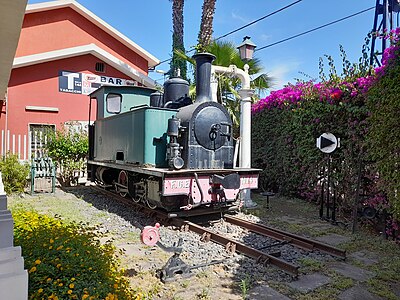 La locomotiva a vapore FCE n.14 (serie V 1-3, ex Alifana), denominata "La Meuse", della Ferrovia Circumetnea, esposta alla stazione di Catania Borgo, 30 maggio 2022.