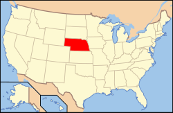Kort over USA med Nebraska markeret