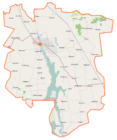 Mapa konturowa gminy Kruszwica, blisko centrum na lewo u góry znajduje się punkt z opisem „Kruszwica”