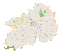 Mapa konturowa gminy Opatów, po prawej nieco na dole znajduje się punkt z opisem „Karwów”