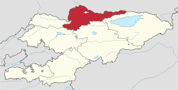 Map o Kyrgyzstan, location o Chuy Region heichlichtit