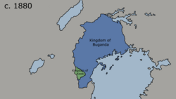 The Kingdoms of Buganda (Blue) and Koki (Green).