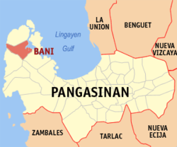 Map of Pangasinan with Bani highlighted