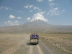 Ararat, view with truck driving mountineers