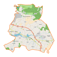 Mapa konturowa gminy Garbów, blisko centrum na dole znajduje się punkt z opisem „Garbów”