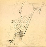 Drawing of a native of the island, showing his distinctive conical headdress; drawn by Alfred Thomas Agate