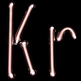 Tubos de descarga de gás branco iluminado em forma de letras K e r